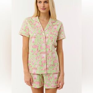 NWT Roller Rabbit Party Toile Pink and Green Polo Pajama Set